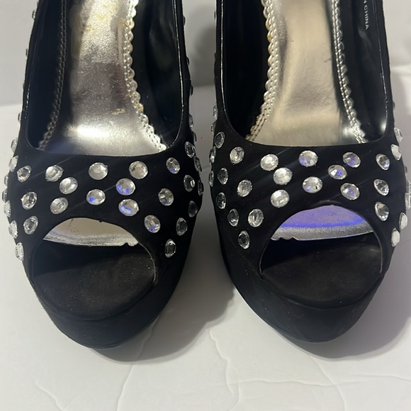 Sole Obsession Black Rhinestone Hassan Peep Toe Slingback Pumps 8.5 - Picture 7 of 13